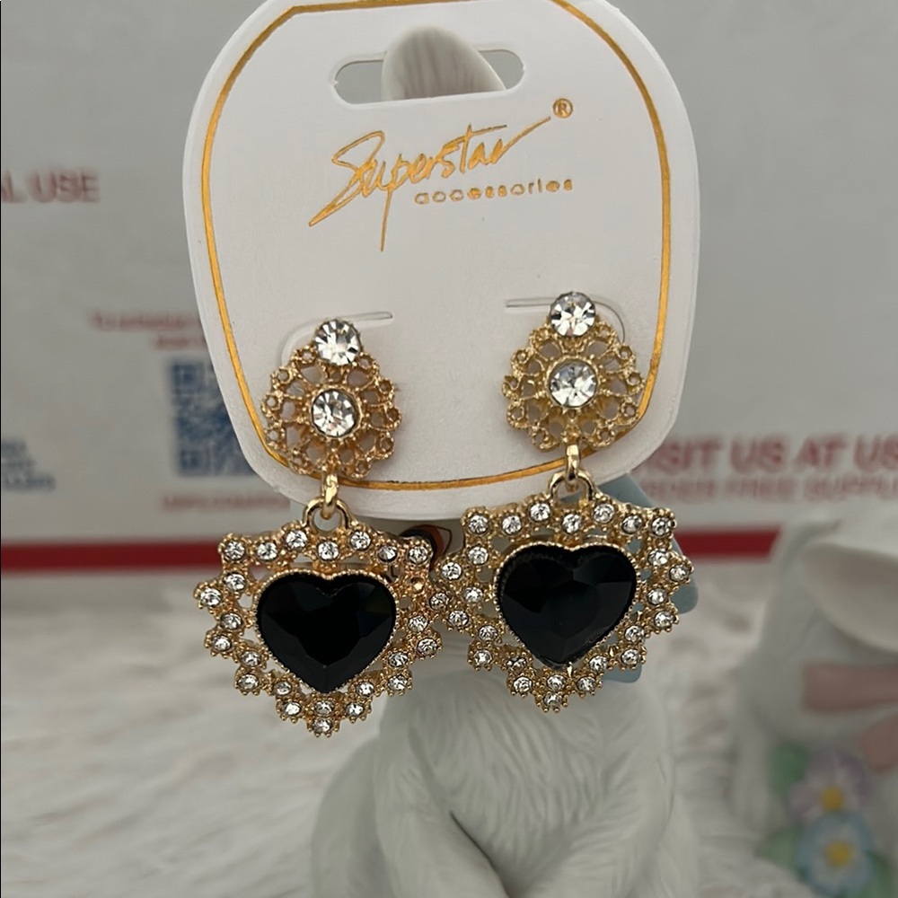 Gold and Black Crystal Drop Earrings